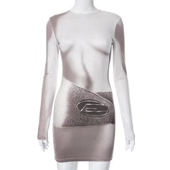 Long sleeve body print crewneck contrast mini dress-final-sale
