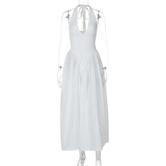 Halter v neck ruched knotted midi dress