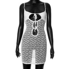 Hollow out lace see through cami cut out mini dress-final-sale