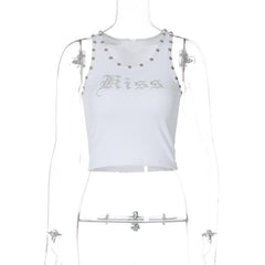 U neck beaded ribbed "kiss" pattern tank top