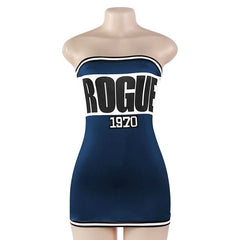 Letter print backless contrast tube mini dress