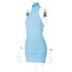 Halter high neck ruched backless mini dress