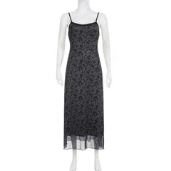 Lace hem mesh ruffle backless cami midi dress