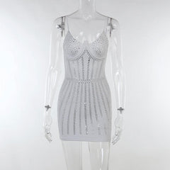 Beaded backless contrast cami mini dress-final-sale