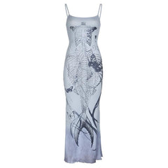 Print tie dye backless cami maxi dress