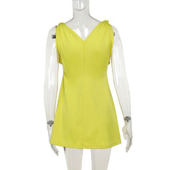 V neck ruched solid cami mini dress