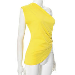 One shoulder irregular ruched buckle top