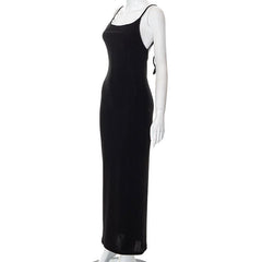 Backless self tie ribbed square neck solid cami maxi dress-final-sale