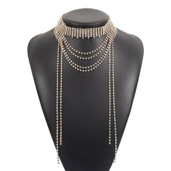 Layered rhinestone metal chain necklace
