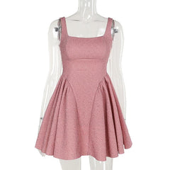 Square neck bowknot stitch backless cami mini dress