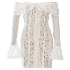 Long flared sleeve off shoulder lace mini dress-final-sale