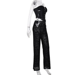 O ring bustier lace up see through tube pant set