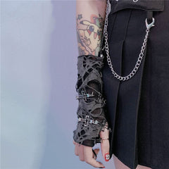 Hollow out cross decor leg warmer gloves