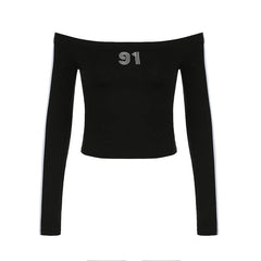 Long sleeve off shoulder "09" pattern top
