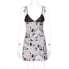 V neck abstract lace cami mini dress