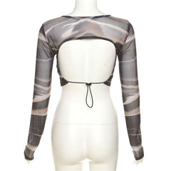 Long sleeve crewneck mesh backless crop top-final-sale