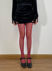Vertical stripe contrast tights