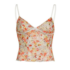V neck mesh bowknot print cami top