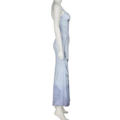 Print tie dye backless cami maxi dress