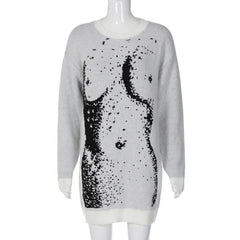 Knitted long sleeve body print contrast top-final-sale