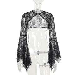 Long flared sleeve lace rhinestone applique shrug