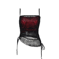 Lace drawstring ruched patchwork cami top