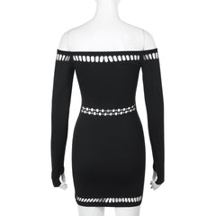 Off shoulder long sleeve gloves hollow out cut out mini dress