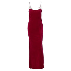 Velvet solid o ring hollow out slit backless cut out maxi dress-final-sale
