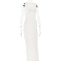 Sleeveless crewneck solid backless maxi dress