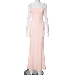 Self tie backless solid cami maxi dress