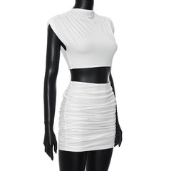 Cap sleeve ruched solid mini skirt set