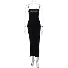 Ruched slit knotted tube midi dress