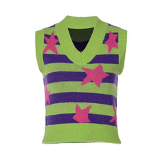 Cap sleeve contrast striped star pattern top