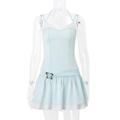 Halter metal butterfly patchwork zip-up cami mini dress