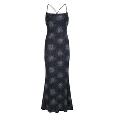 Print cross back backless cami maxi dress