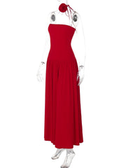 Flower applique solid tube maxi dress