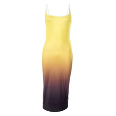 Gradient square neck backless contrast 2-way cami midi dress-final-sale