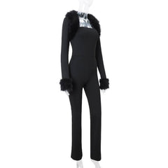 Long sleeve fluffy shrug 2 piece tube jumpsuit