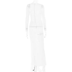 Long sleeve sheer mesh zip-up stitch maxi dress