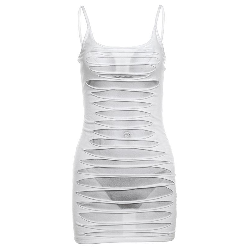 U neck body print hollow out cami cut out mini dress