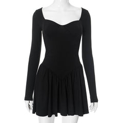 Ruched v neck long sleeve solid mini dress