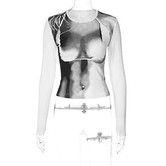 Long sleeve contrast crewneck abstract print top-final-sale