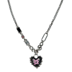 Heart pendant chain rhinestone necklace