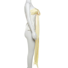 Bowknot sweetheart neck ruched ribbon zip-up satin tube top-final-sale