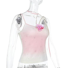 U neck gradient beaded flower applique cami top