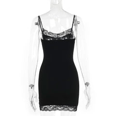 Skull print lace hem cami mini dress