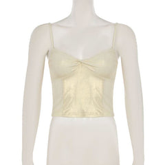 Metallic ruched backless cami top