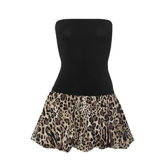 Leopard print patchwork ruched tube mini dress-final-sale