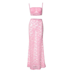 Sheer lace see through cami maxi skirt set-final-sale