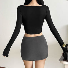 Long sleeve lace bustier crop top